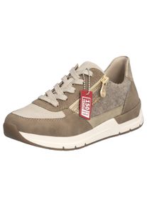 Rieker Damen Sneaker, Gr. 41, beige, Lederimitat, Textil, sportlich, Schuhe, Freizeitschuh, Schnürschuh, Halbschuh mit modischen Akzenten