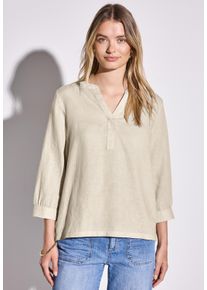Street One Damen Klassische Blusemoonstone sand, casual, Gr. 46, unifarben, Web, 60% Leinen, 40% Baumwolle, Blusen, mit 3/4 Ärmeln