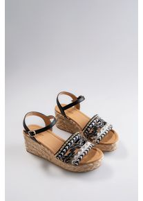 ANISTON SHOES Damen Keilsandalette, Gr. 39, schwarz, Lederimitat, modisch, Schuhe, Sandale, Sommerschuh, Pailletten - NEUE KOLLEKTION