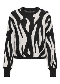 Only Damen Strickpullover "ONLMONTANA LS JQ O-NECK CC KNT"schwarz pattern:birch zebra, modisch, Gr. S, gemustert, Strick, Obermaterial: 82% Viskose,