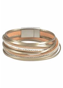 Firetti Damen Wickelarmband "im Metallic Look", Metall-Polyurethan, gold, Metall, Polyurethan, Armbänder, mit Glasstein