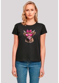 F4NT4STIC Damen T-Shirt "Highland Cow Valentinstag Sonnenbrille", schwarz, casual, Gr. XL, Obermaterial: 100% Baumwolle, Shirts, Premium Qualität