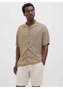 Jack & Jones JACK & JONES Herren Kurzarmhemd "JJEJEFF SOLID RESORT SHIRT S/S SN", braun, modisch, Gr. S, unifarben, Web, Obermaterial: 100% Viskose, Hemden, mit