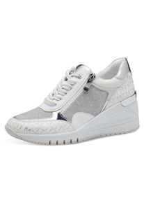 Marco Tozzi Damen Keilsneaker, Gr. 40, silber, Lederimitat, Textil, kontrastfarbene Details, sportlich, Schuhe, Freizeitschuh, Halbschuh, Schnürschuh