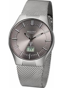 Regent Uhren REGENT Herren Funkuhr, silber, Armbanduhren, Quarzuhr, Armbanduhr, Herrenuhr, Datum, Lederarmband