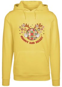 F4NT4STIC Damen Kapuzenpullover "Groovy And Bright Christmas Disco Deer", gelb, casual, Gr. L, Obermaterial: 65% Baumwolle, 35% Polyester, Pullover,