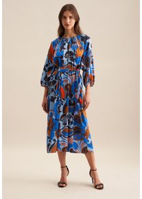 Seidensticker Damen Sommerkleid "Schwarze Rose", blau, Gr. 46, geblümt, 100% Viskose, Kleider, 3/4-Arm Rundhals Floral