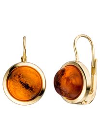 Jobo Damen Paar Ohrhänger, Gelbgold 333, gold, Gelbgold 333, Ohrringe, rund 333 Gold mit Bernstein