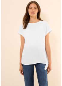 Cecil Damen Kurzarmbluse, weiß, casual, Gr. M, unifarben, Web, 55% Leinen, 45% Viskose, Blusen, aus softem Materialmix