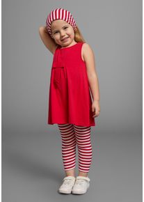 Kidsworld Mädchen Kleid, Leggings & Haarband "3tlg. Set: Kleid, Capri und Haarband geringelt", rot, Basic, Gr. 128, unifarben, gestreift, Jersey,