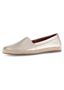 Gabor Damen Slipper, Gr. 37, gold, Ziegenleder, metallic, casual, Schuhe, Schlupfschuh, Bequemschuh, Flats mit jutebezogenem Plateau