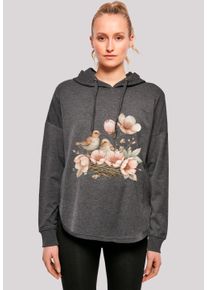 F4NT4STIC Damen Kapuzenpullover "Vogelnest Blumen", grau, casual, Gr. XS, Obermaterial: 100% Baumwolle, Pullover, Premium Qualität