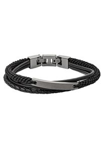 Fossil Herren Armband "VINTAGE CASUAL, JF03185793", Edelstahl-Leder, grau, Edelstahl, Leder, Armbänder