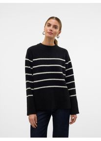 Véro Moda VERO MODA Damen Strickpullover "VMFLAWLESS LS O-NECK PULLOVER GA NOOS", schwarz, modisch, Gr. M, gestreift, Strick, Obermaterial: 50% Polyester, 26%
