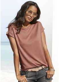 Lascana Damen Kurzarmshirt "mit Knopfdetail am Ärmelabschluss", rosa, Basic, Gr. 36, unifarben, Feinstrick, Obermaterial: 50% Viskose, 46% Polyester,