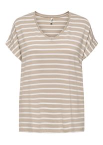 Only Damen V-Shirt "ONLMOSTER V-NECK TOP JRS"feather gray stripes:cloud dancer, modisch, Gr. S, gestreift, Single Jersey, Obermaterial: 75% Viskose,