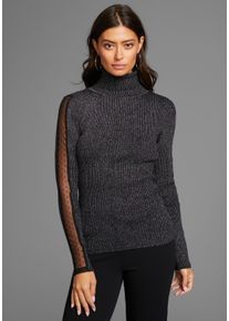 Laura Scott Damen Rollkragenpullover, schwarz, feminin, Gr. 34, unifarben, Rippstrick, Obermaterial: 63% Viskose, 25% Polyamid, 12% metallisierte