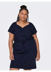 Only CARMAKOMA Damen Jerseykleid "CARLILA S/L V-NECK KNEE DRESS JRS BS", blau, modisch, Gr. L, unifarben, Jersey, Obermaterial: 100% Baumwolle,