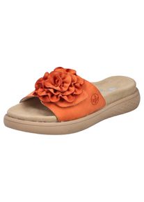 Rieker Damen Pantolette, Gr. 39, orange, Nubuklederimitat, Textil, unifarben, casual, Schuhe, Sommerschuh, Hausschuh, Strandschuh mit bequemem Fußbett