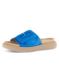 Gabor Damen Pantolette, Gr. 42, blau, Ziegenveloursleder, unifarben, sportlich, Schuhe, Plateau, Sommerschuh, Schlappen mit großer Zierschnalle