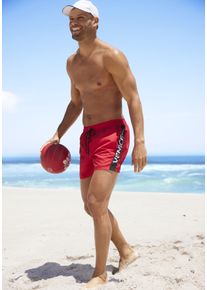 Venice Beach Herren Badeshorts, rot, Gr. M, unifarben mit Farbeinsatz, Recycling-Polyester, Microfaser, Badehosen, mit großem Markenschriftzug