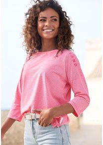 ELBSAND Damen 3/4-Arm-Shirt "Veera", pink, modisch, Gr. S, gestreift, Single Jersey, Obermaterial: 50% Baumwolle, 50% Polyester, Shirts, mit