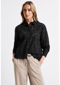 Street One Damen Langarmbluse, schwarz, casual, Gr. 40, unifarben, Web, 100% Baumwolle, Blusen, aus reiner Baumwolle