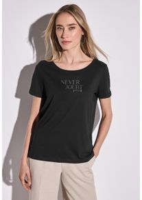 Street One Damen T-Shirt, schwarz, casual, Gr. 36, bedruckt, Web, Stoff, 50% Baumwolle, 50% Modal, Shirts, mit Rundhalsausschnitt