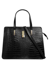 CLUTY Damen Henkeltasche, schwarz, Leder, Reptilienprägung, Taschen, echt Leder, Made in Italy