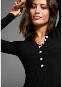 Laura Scott Damen Rundhalspullover, schwarz, feminin, Gr. 40, unifarben, Rippstrick, Obermaterial: 70% Viskose, 30% Polyamid, Pullover, mit edlen