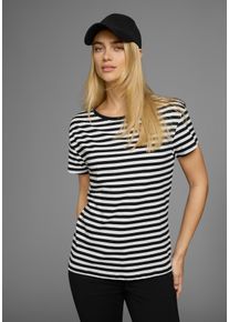 AJC Damen T-Shirt, schwarz-weiß, casual, Gr. 32, gestreift, geringelt, Jersey, Obermaterial: 100% Baumwolle, Shirts, Kurzarm, taillierter Schnitt,