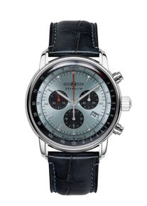Zeppelin Herren Chronograph "LZ 14 Marine", blau, Armbanduhren, Quarzuhr, Armbanduhr, Herrenuhr, Made in Germany, Lederarmband