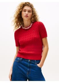 Tommy Hilfiger Damen Strickpullover "CO CABLE MID GG S/S C-NK SWT", rot, casual, Gr. M, unifarben, Strick, Obermaterial: 100% Baumwolle, Pullover,