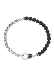 Herren Armband "Panzerkette, schwarzer Achat oder Perle, Silber 925", 21cm, Silber 925 (Sterlingsilber), schwarz, Giorgio Martello MILANO, Silber 925