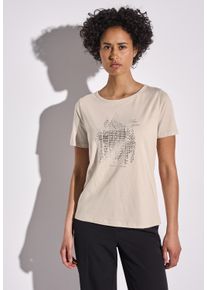 Street One Damen T-Shirtmoonstone sand, casual, Gr. 44, bedruckt, Web, Stoff, 50% Baumwolle, 50% Modal, Shirts, Rundhalsausschnitt