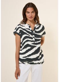Cecil Damen Kurzarmblusevolcanic grau, casual, Gr. XXL, animal-print, Stoff, 100% Viskose, Blusen, mit geschlitztem Rundhalsausschnitt