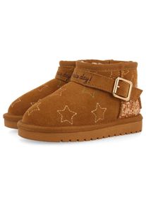 Gioseppo Kinder Winterboots "MATREI", Gr. 35, braun, Leder, bestickt, Glitzer, modisch, Schuhe, Schlupfstiefel, Hausschuh, Winterschuh mit Glitzer