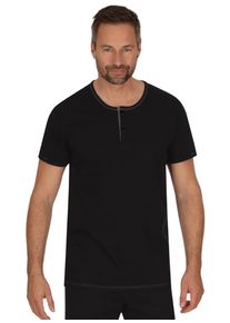 TRIGEMA Herren T-Shirt "TRIGEMA T-Shirt Knopfleiste aus Biobaumwolle", schwarz, Basic, Gr. L, 100% Baumwolle (Bio-Baumwolle kbA), Shirts