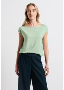 Street One Damen T-Shirt, grün, casual, Gr. 36, unifarben, Web, Stoff, 50% Baumwolle, 50% Modal, Shirts, mit U-Boot-Ausschnitt