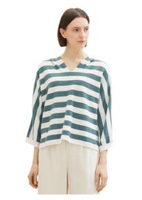 Tom Tailor Damen Kapuzenpullover, grün, casual, Gr. XXL, gestreift, Stoff, Obermaterial: 35% Baumwolle, 35% Lyocell, 30% Polyester, Pullover, mit