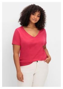 sheego Damen T-Shirt "Große Größen", pink, casual, Gr. 52, unifarben, Obermaterial: 100% Baumwolle, Shirts, mit V-Ausschnitt