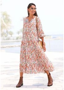Lascana Damen Maxikleid, bunt, modisch, Gr. 36, bedruckt, Web, Obermaterial: 100% Viskose, Kleider, mit Alloverprint und Volants, langärmlig,