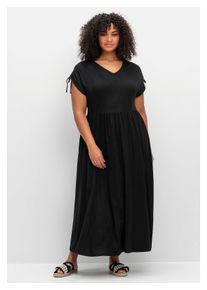sheego Damen Jerseykleid "Große Größen", schwarz, feminin, Gr. 44, unifarben, Obermaterial: 50% Baumwolle, 50% Modal, Kleider, mit Tunnelzug am Ärmel
