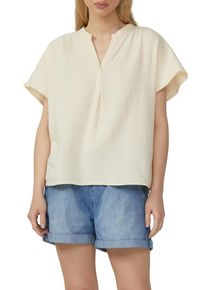 QS Damen Kurzarmbluse, beige, casual, Gr. 40, unifarben, Web, Obermaterial: 100% Baumwolle, Blusen, aus Musselin