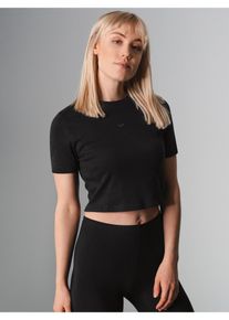 TRIGEMA Damen T-Shirt "TRIGEMA Modisches Crop-Top", schwarz, feminin, Gr. XL, 90% Baumwolle, 10% Elastan, Shirts