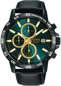 Lorus Herren Chronograph "Sport", schwarz, Armbanduhren, Armbanduhr, Quarzuhr, Herrenuhr, Stoppfunktion, Datum, Lederarmband