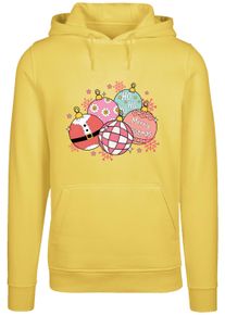 F4NT4STIC Damen Kapuzenpullover "Pink Cute Christmas Tree Balls", gelb, casual, Gr. S, Obermaterial: 65% Baumwolle, 35% Polyester, Pullover, Premium
