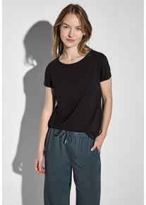 Street One Damen T-Shirt, schwarz, casual, Gr. 36, unifarben, Stoff, 96% Viskose, 4% Elasthan, Shirts, mit U-Boot-Ausschnitt