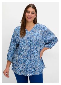 sheego Damen Tunika "Große Größen", blau, casual, Gr. 52, gemustert, Obermaterial: 100% Modal, Tuniken, mit Alloverdruck und 3/4-Arm