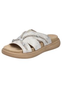 Rieker Damen Pantolette, Gr. 36, beige, Lederimitat, metallic, casual, Schuhe, Sommerschuh, Schlappen, Hausschuh, Strandschuh mit Stretcheinsatz
